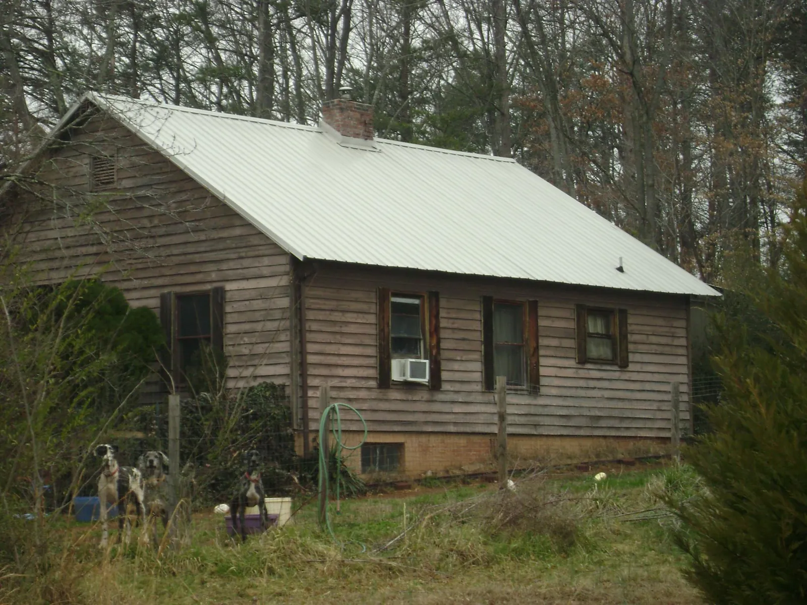 White metal roof on an old wood sided farmhouse, from a Metal Roof Installation job in Canyon Creek